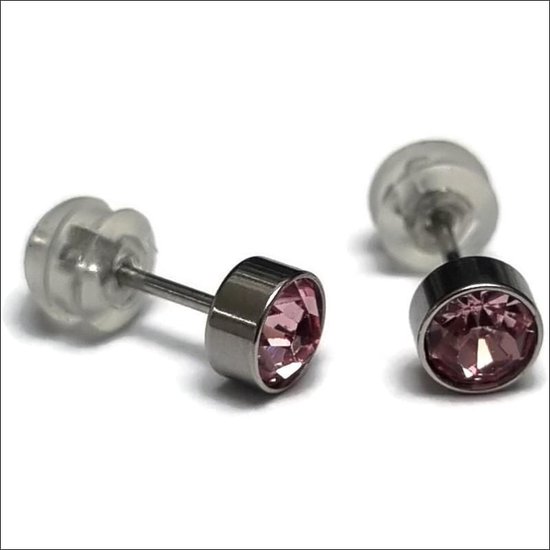 Aramat jewels ® - Zweerknopjes geboortesteen oorbellen oktober roze chirurgisch staal 5mm