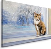 Schilderij - Kat in Winterse omstandigheden, Premium Print