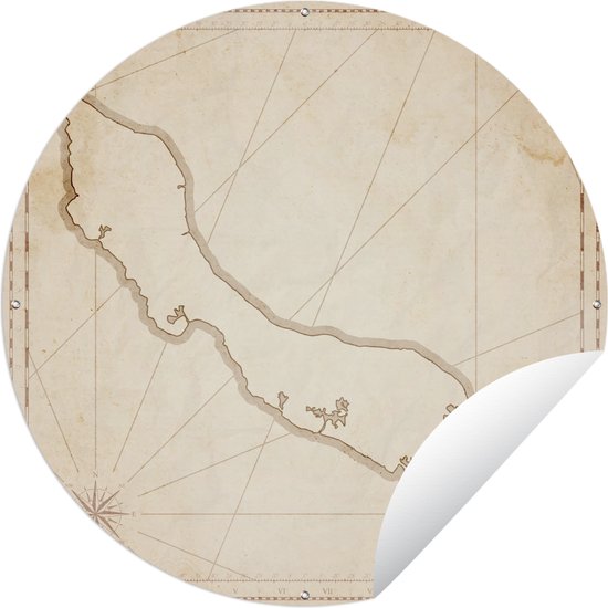 Tuincirkel Een illustratie van een antieke kaart met Curaçao - 90x90 cm - Ronde Tuinposter - Buiten