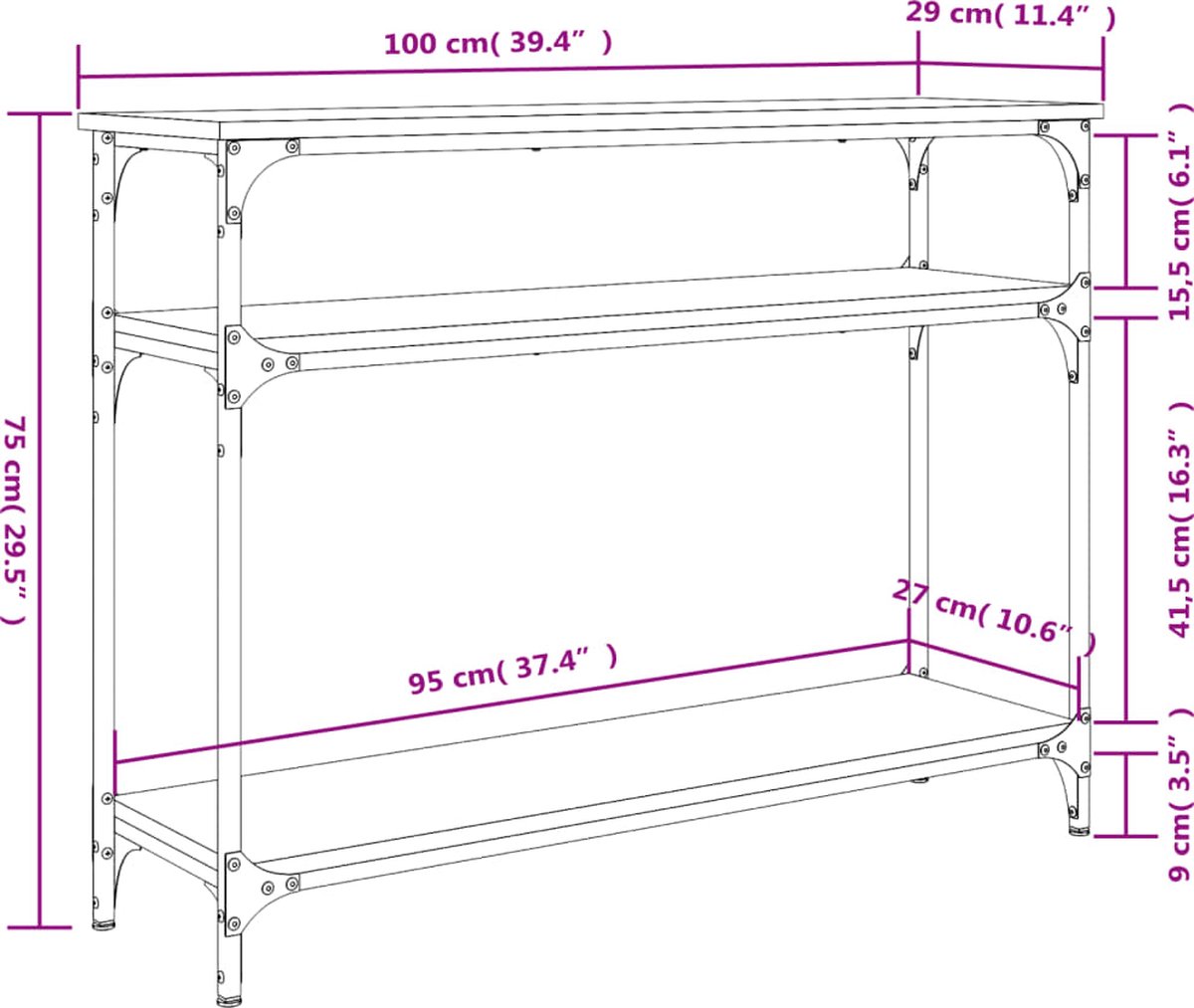vidaXL Wandtafel - 100x29x75 - cm - bewerkt - hout - sonoma - eikenkleurig