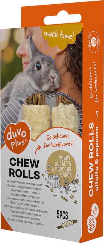 Duvoplus - Knaagdierensnack - Knaagdier - Knabbelrolletjes Luzerne & Popcorn 20g - 5pcs - 8x2x2cm - 5st