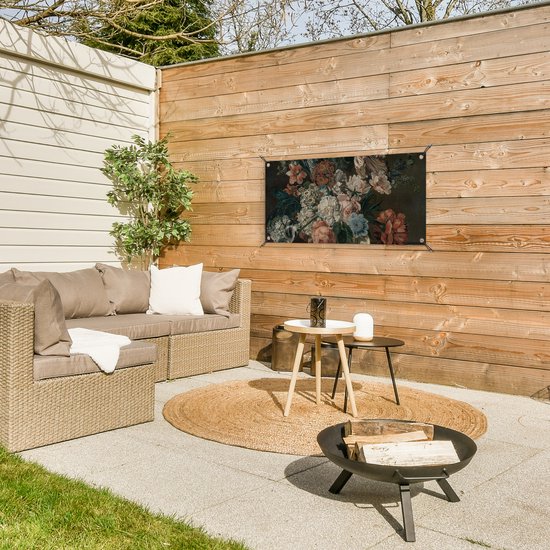 Affiche de jardin Nature morte aux fleurs - Peinture de Cornelia van der Mijn - 80x40 cm - Décoration murale Extérieur - Affiche de jardin - Toile de jardin - Affiche de clôture - Peinture de jardin