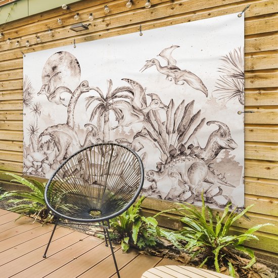 Décoration murale Dino - Enfants - Jungle - Plantes - Kids - 180x120 cm - Poster jardin - Toile jardin - Poster extérieur