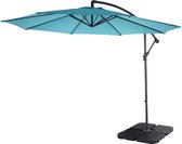 Acerra zweefparasol, parasol, Ø 3m kantelbaar, polyester/staal 11kg ~ turquoise-blauw met voet