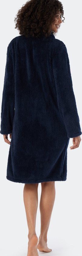 SCHIESSER Essentials badjas - dames kamerjas teddyfleece donkerblauw - Maat: M