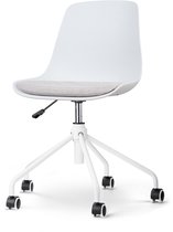 Nolon Nout-Liv Bureaustoel Wit met Beige Zitkussen - Kunststof Zitting - Verstelbaar - Wieltjes - Wit Onderstel