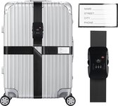 Kruis bagageriemen, kofferband, riem, TSA-goedgekeurd met slot, verstelbare reiskofferriem, kofferriem met naambadge, pakriemen voor koffer (zwart x 1 stuk)