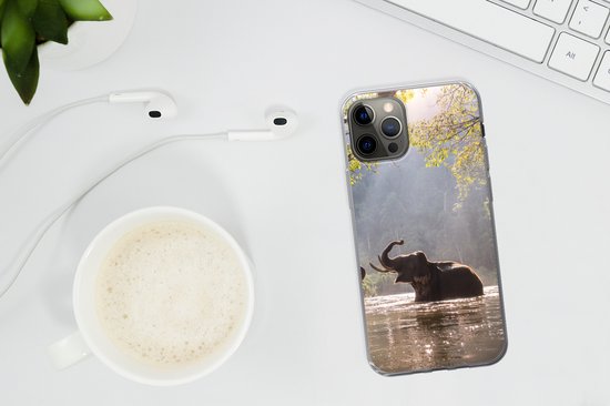 Telefoonhoesje Geschikt voor iPhone 13 Pro hoesje - Olifant - Water - Dieren - Bomen - Zon - Siliconen Telefoonhoesje Telefoonhoesje