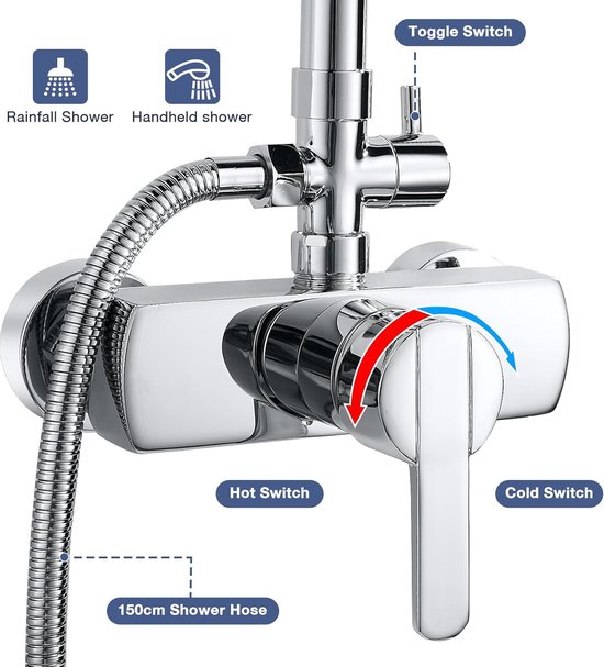 Douchekraan, complete set, douchesysteem met kraan, doucheset met