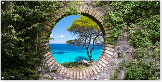 Tuindoek Berglandschap Bloemen Tuinposter - Doorkijk - Italië