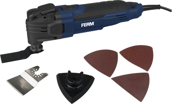 FERM - OTM1007 - Multitool - Oscillerend - 300W - Onbelast toerental - 0-23.000/min - Machinegewicht - 1,4kg - Variabele snelheid - Inclusief - Opbergkoffer - 7 accessoires - - FERM