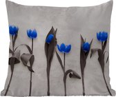 Buitenkussen Weerbestendig - Bloemen - Tulpen - Blauw - 50x50 cm