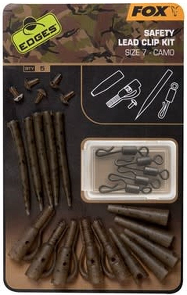 Camo Safety Lead Clip Kit SZ 7 X5 Edges Fox