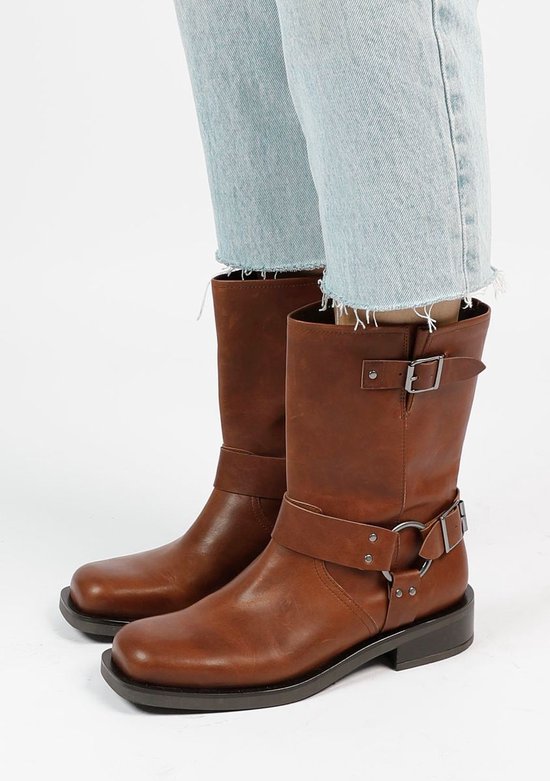 Sacha - Dames - Cognac buckle biker enkelboots - Maat 41