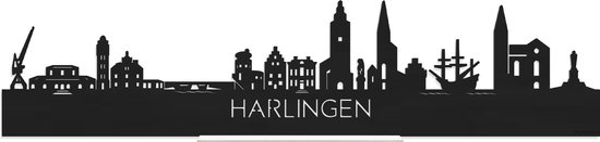 Standing Skyline Harlingen Zwart hout - 60 cm - Woondecoratie design - Decoratie om neer te zetten en om op te hangen - Meer steden beschikbaar - Cadeau voor hem - Cadeau voor haar - Jubileum - Verjaardag - Housewarming - Interieur - WoodWideCities