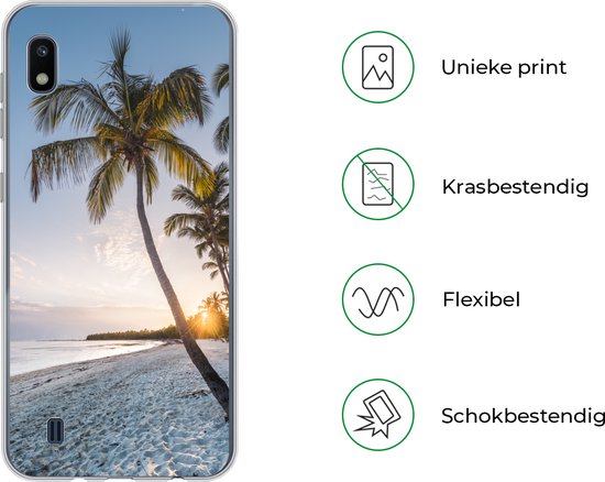 Telefoonhoesje Geschikt voor Samsung Galaxy A10 hoesje - Strand - Zonsondergang - Palmboom - Siliconen Telefoonhoesje Telefoonhoesje