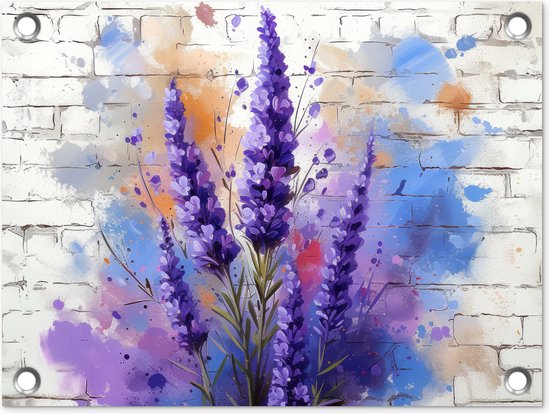 Tuin decoratie Lavendel - Graffiti - Bloemen - Paars - Bloem - 40x30 cm - Tuindoek - Buitenposter..