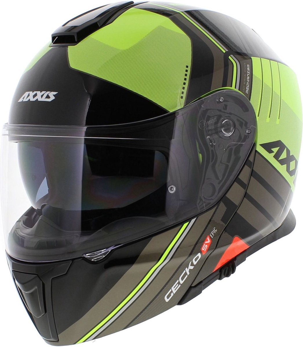 Axxis Gecko SV systeem helm Epic glans zwart fluor geel XS