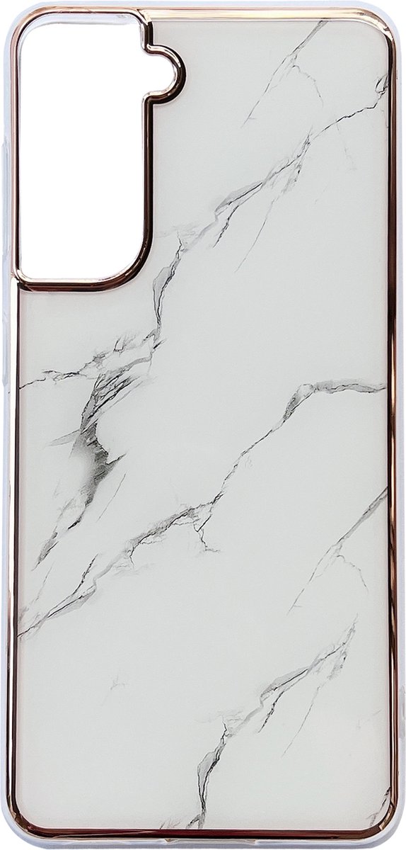 Casemania Hoesje Geschikt voor Samsung Galaxy S24 Plus Wit - Siliconen Marmer Back Cover