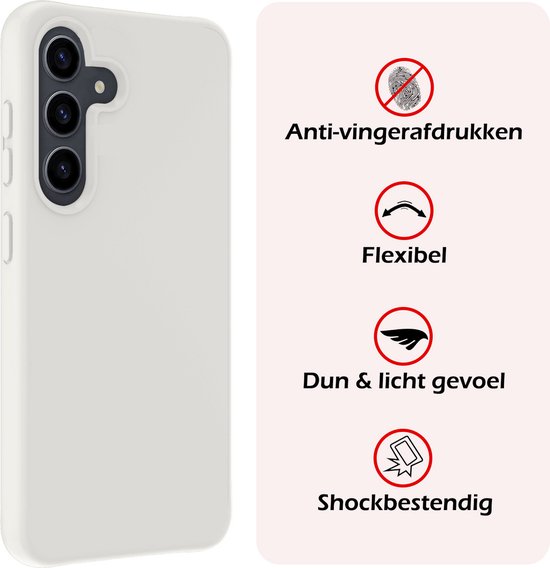 Coque adaptée pour Samsung S24, coque arrière en Siliconen avec 2 films de protection d'écran – Wit