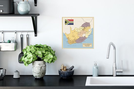 Muursticker Illustration Afrique du Sud - Illustration de Afrique du Sud sur une carte ancienne - 30x30 cm - film adhésif autocollant - sticker mural repositionnable