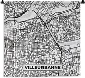 Wandkleed - Wanddoek - Frankrijk Villeurbanne - Stadskaart - Plattegrond - Kaart - Zwart wit - 180x180 cm - Wandtapijt