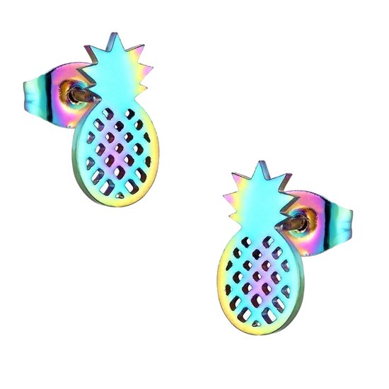 Aramat jewels ® - Regenboog zweerknopjes ananas oorbellen chirurgisch staal 10x5mm