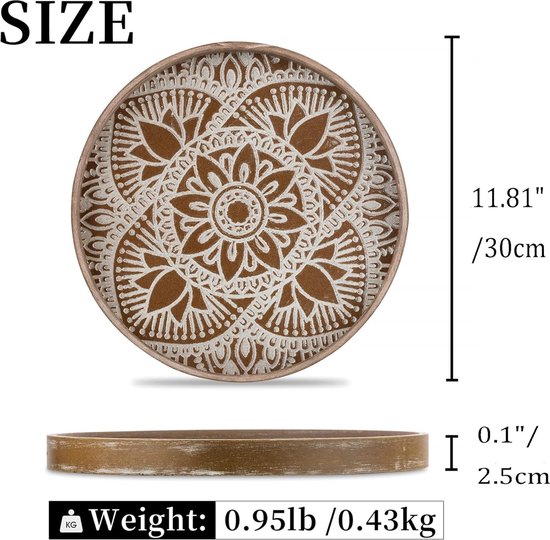 2 stuks decoratieve dienbladen rond, decoratieve schaal wit