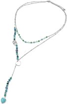 Ketting met Steentjes - RVS - Lengte 39-44 cm - Zilverkleurig en Blauw