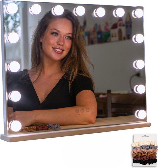 Flexie Beauty Glaminous 58 - Hollywood Spiegel met Verlichting - Vanity Mirror - voor Visagie & Make Up - 15 Led Lampen - Wit - FLEXIE beauty