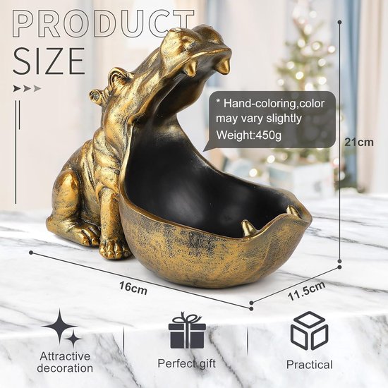 Nijlpaard standbeeld sleutelschaal, grote mond figuur sleutelschaal, nijlpaard schaal sieraden opbergdoos, nijlpaard sculptuur, tafeldecoratie voor woonkamer, decoratie, geschenken (koperkleur