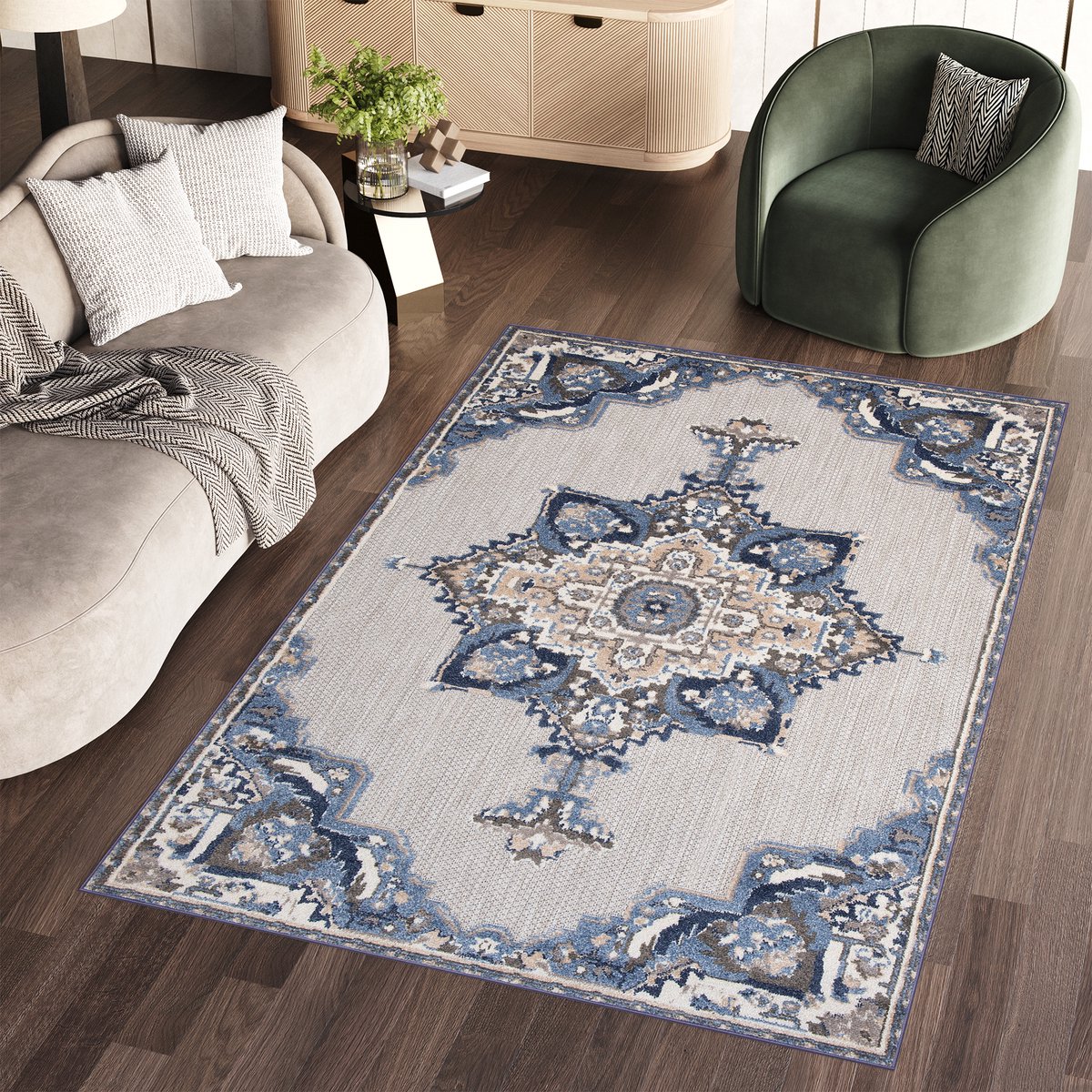 Tapiso Patio Indoor Tapijt Buitenkleed Tuintapijt Vloerkleed Modern Outdoor Maat- 120x170 Grijs Blauw 3