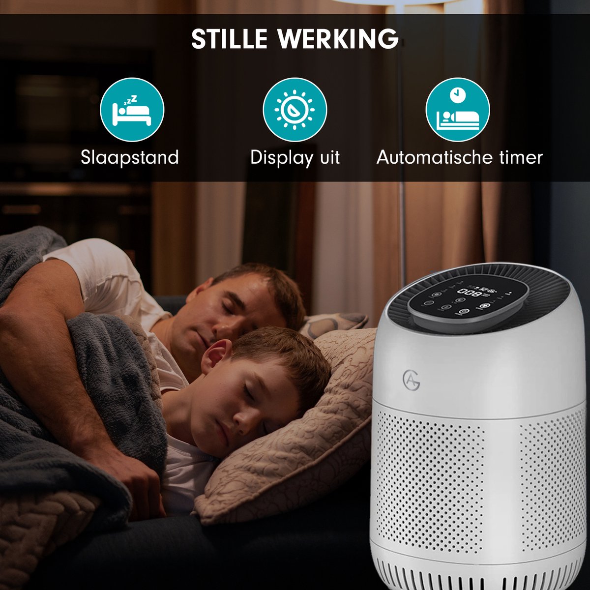 AG320 Luchtreiniger - Air Purifier -Luchtreinigers met Hepa Filter - Slaapkamer Air Cleaner - Slaapstand - Kinderslot - High Quality Filtersystem - Voor Schone Gezonde Lucht -Tegen Stof, Hooikoorts En Allergie - Verwijdert 99,97% -Display — afbeelding 7