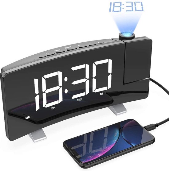 Foto: Fm radio met led projectieklok dubbele wekker voor temperatuur en vochtigheid 
