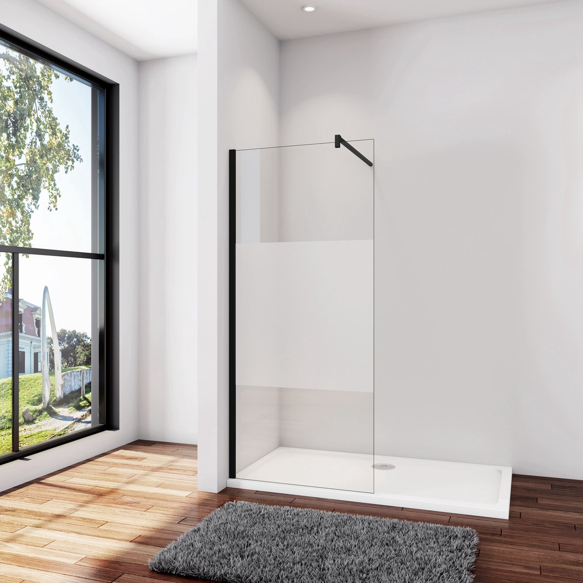 Inloopdouche 140x200cm，8mm NANO EasyClean veiligheidsglas，F-vorm 90cm Stabilisatiestang