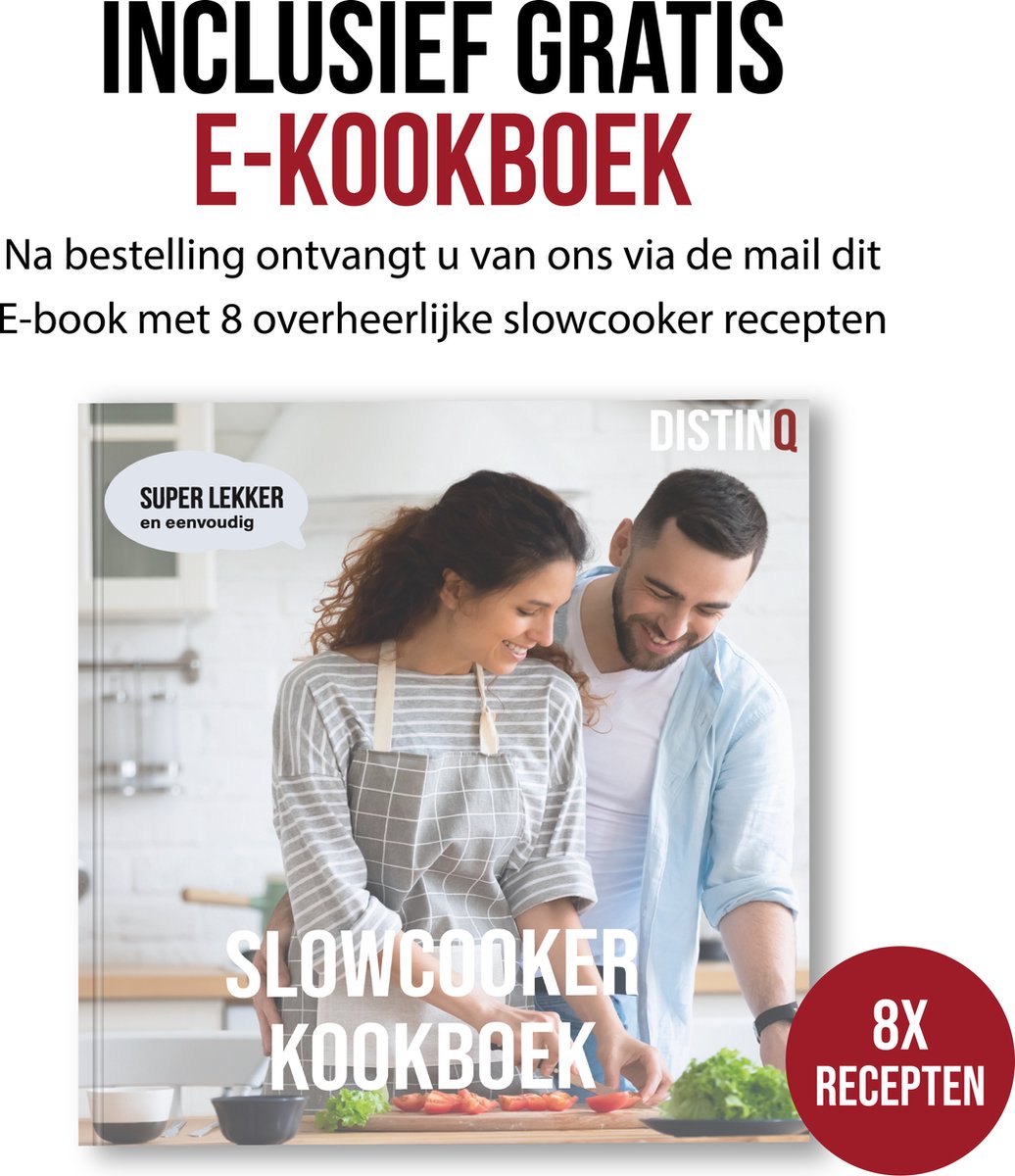 DistinQ Slowcooker 4 liter – Keramische binnenpan - Warmhoudfunctie 180Watt - BPA en PFAS vrij – foto 7