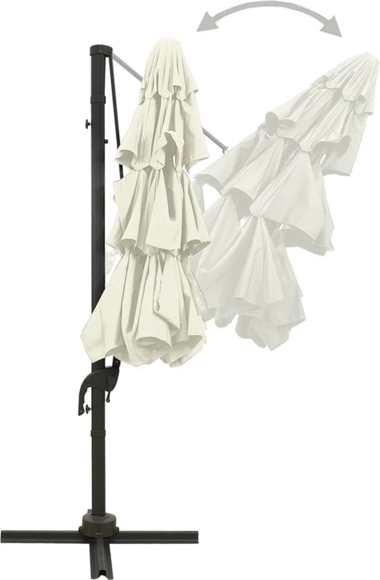 VDXL Ombrellone Con Palo In Alluminio 270x600 Cm - Verde, Manovella, Base A Croce Inclusa