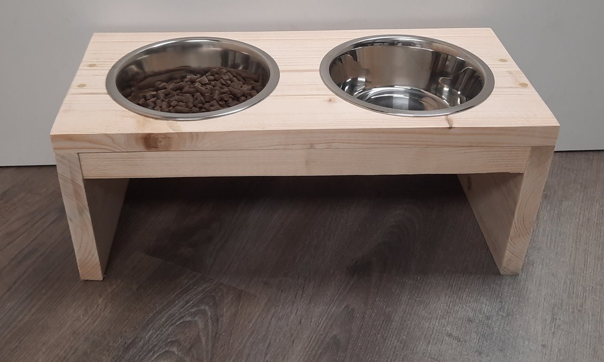 Houten honden voerbak en drinkbak “Katy” - nieuw steigerhout - voor de hond
