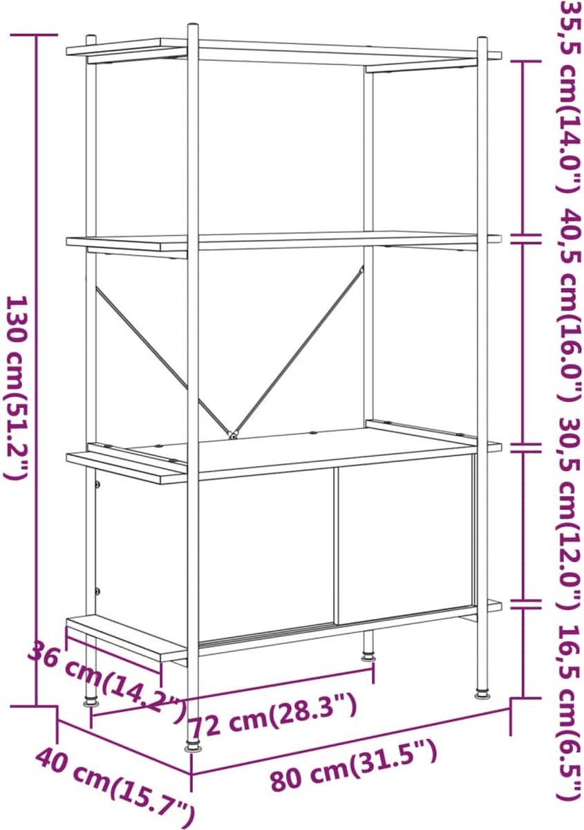 vidaXL Opbergrek 3-laags 80x40x92 cm zwart