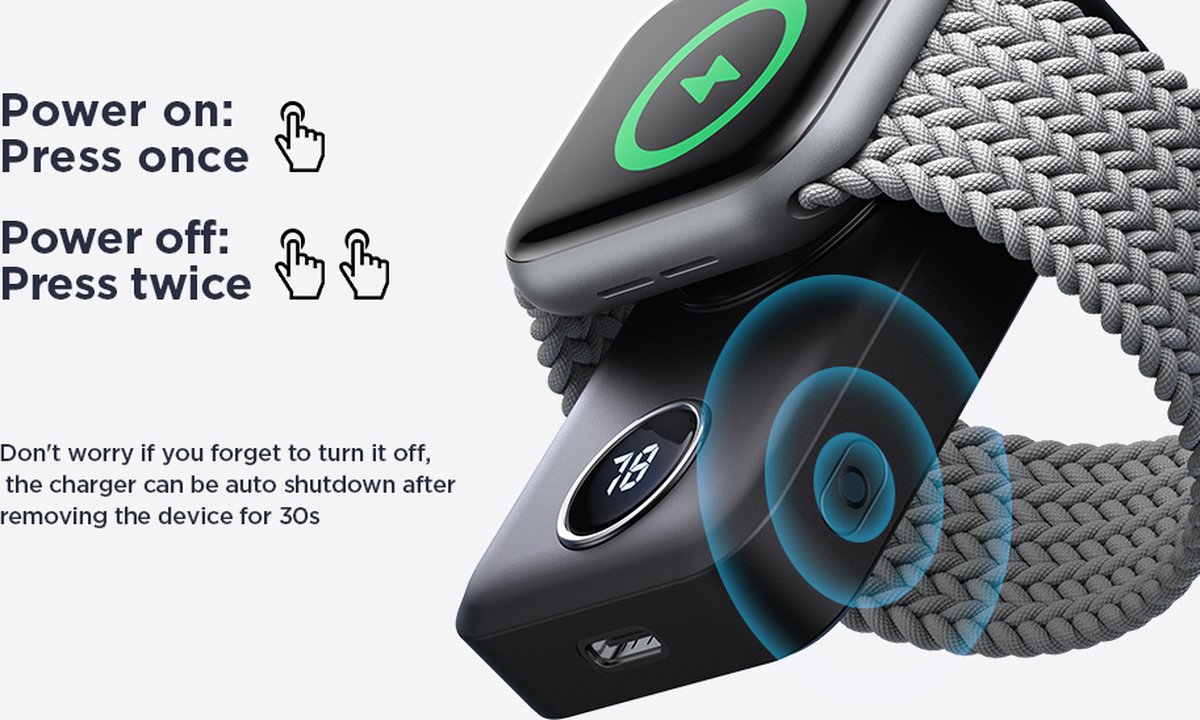 Joyroom Powerbank 2000mAh Draadloos Zwart voor Apple Watch - afbeelding 3