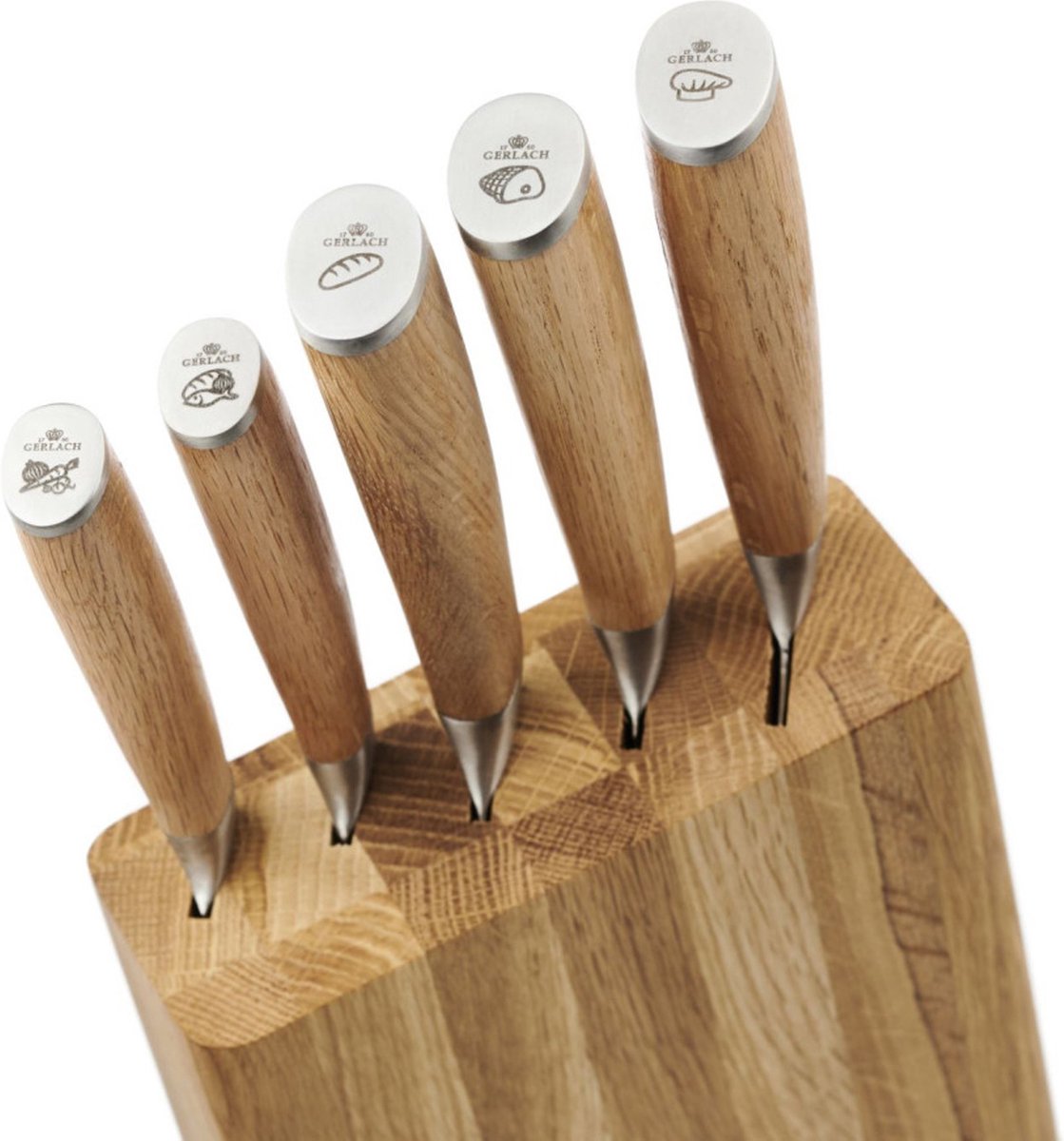 Gerlach Smart Zwarte Messen Set In Het Blok Voor Keuken 5 Soorten Messen Duurzaam Staal Hard Handvat Zachte Touch Keukenmes Santoku Chef Voor Groenten