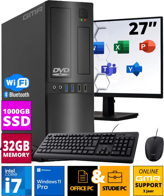 Intel Compleet Desktop SET | Intel Core i7 | 32 GB RAM | 1 TB SSD | DVD ...
