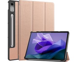 Hoesje - Geschikt voor Lenovo Tab P12 - Dun & Stevig - Trifold Bookcase Hoes - Hard Cover Case - Met Uitsparing Geschikt voor Lenovo Pen - Hardcover Book - Tablethoes - Rosé goud