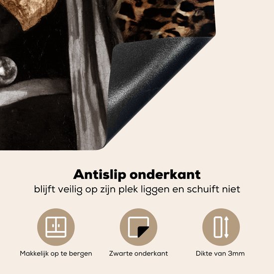 KitchenYeah® Inductie beschermer 71x52 cm - Meisje met de parel - Schilderij - Panterprint - Kookplaataccessoires - Afdekplaat voor kookplaat - Inductiebeschermer - Inductiemat - Inductieplaat mat