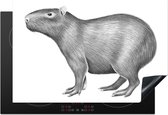 KitchenYeah® Inductie beschermer 76x51.5 cm - Illustratie van een capibara tegen een beige achtergrond - zwart wit - Kookplaataccessoires - Afdekplaat voor kookplaat - Inductiebeschermer - Inductiemat - Inductieplaat mat