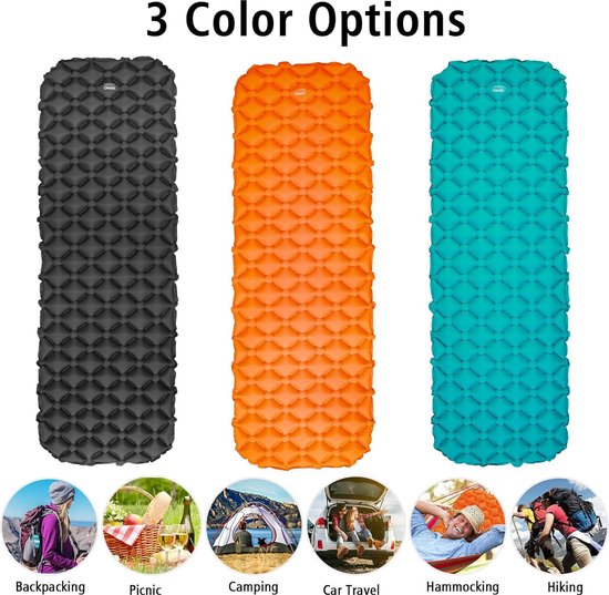 Camping isomat, luchtmatras, opblaasbaar, ultralicht, ergonomisch design, compacte airpad-mat, rugzakreizen, wandelen, outdoor-activiteiten, oranje van Camp — afbeelding 4