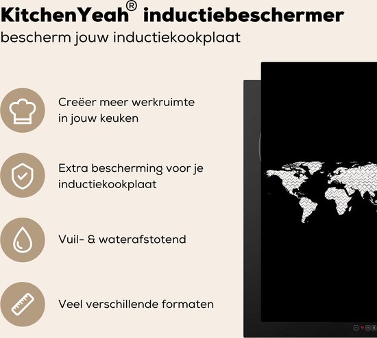 KitchenYeah® Inductie beschermer 30x52 cm - Wereldkaart - Patronen - Zwart - Kookplaataccessoires - Afdekplaat voor kookplaat - Inductiebeschermer - Inductiemat - Inductieplaat mat