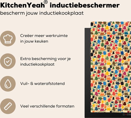KitchenYeah® Inductie beschermer 30x52 cm - Patronen - Koffie - Theepot - Retro - Kookplaataccessoires - Afdekplaat voor kookplaat - Inductiebeschermer - Inductiemat - Inductieplaat mat