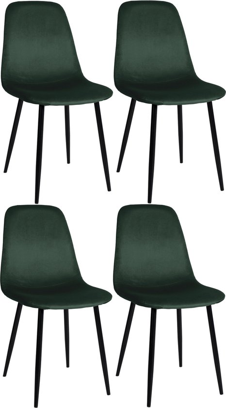 CLP Napier Set de 4 chaises de salle à manger Velours vert