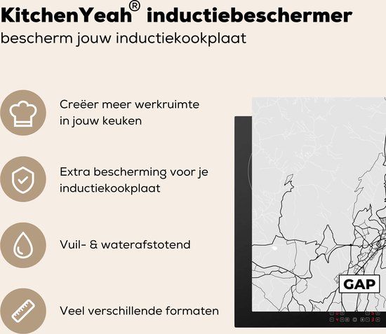 KitchenYeah® Inductie beschermer 78x78 cm - Plattegrond – Gap – Stadskaart – Kaart – Frankrijk - Kookplaataccessoires - Afdekplaat voor kookplaat - Inductiebeschermer - Inductiemat - Inductieplaat mat